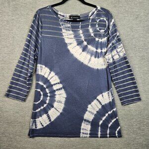 International Concepts Women's Stretch Knit Blue Tie Dye 3/4 Sleeve Top Sz XL